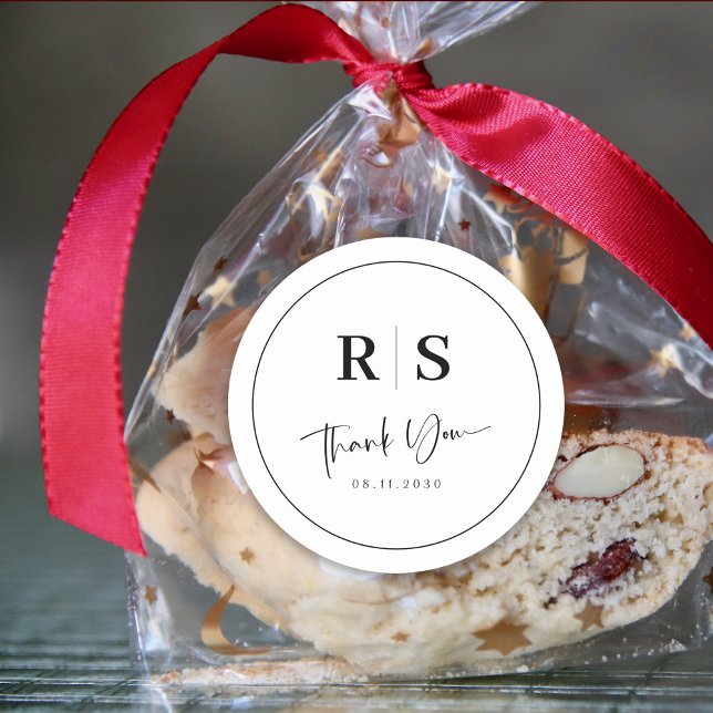 Adesivo Redondo Casamento Obrigado Sticker - Iniciais e Legança (Wedding Thank You Sticker - Initials & Elegance Customize)