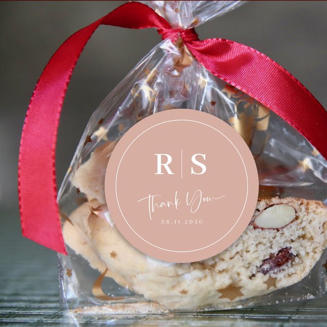 Adesivo Redondo Casamento Obrigado Sticker - Terracotta & Inicials (Wedding Thank You Sticker - Terracotta & Initials Customize)
