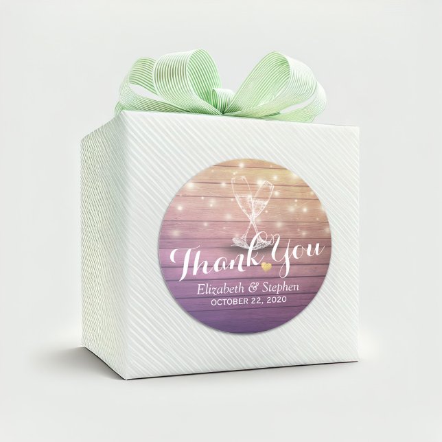 Adesivo Redondo Casamento Obrigado Vidros De Champanhe Luzes De Ma (Criador carregado)