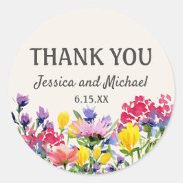 Adesivo Redondo Casamento Obrigado Watercolor Floral