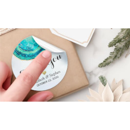 Adesivo Redondo Casamento Obrigado Watercolor Teal Dourado Agate G