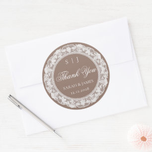 Adesivo Redondo Casamento Old Money Bege Branco Renda Obrigado