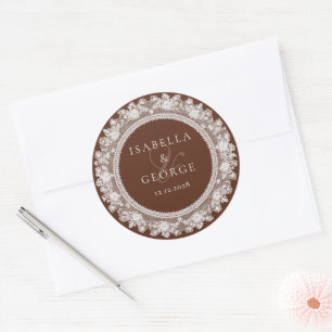 Adesivo Redondo Casamento Old Money Chocolate Marrom Renda Obrigad