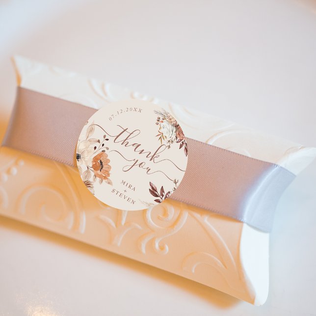 Adesivo Redondo Casamento outono branco boêmico obrigado você (Criador carregado)