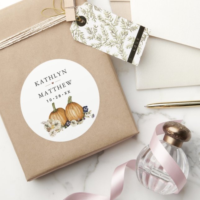 Adesivo Redondo Casamento outono de Abóbora de outono Botânico Rus (Criador carregado)