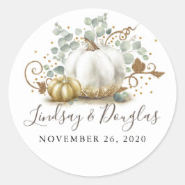 Adesivo Redondo Casamento outono de abóbora Dourada e branca