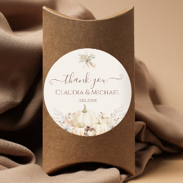 Adesivo Redondo Casamento outono Elegante Rustic Pumpkins Obrigado