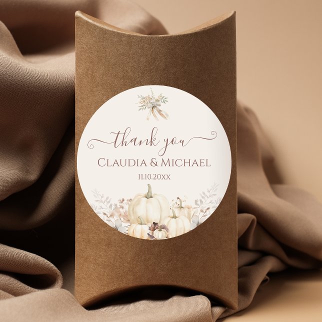 Adesivo Redondo Casamento outono Elegante Rustic Pumpkins Obrigado (Criador carregado)