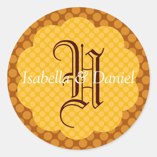 Adesivo Redondo Casamento outono Monograma Autovelope Selo (Frente)