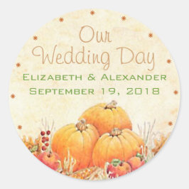 Adesivo Redondo Casamento outono Pumpkin Guest Favor Obrigado