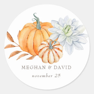 Adesivo Redondo Casamento outono Rustic Watercolor Orange Pumpkins