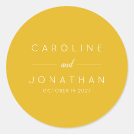 Adesivo Redondo Casamento Personalizado Amarelo de Script Minimali