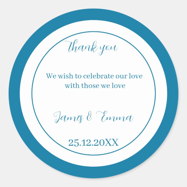 Adesivo Redondo Casamento Personalizado Azul Simples (Frente)