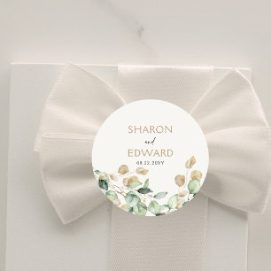 Adesivo Redondo Casamento Personalizado Botânico Eucalyptus Greene