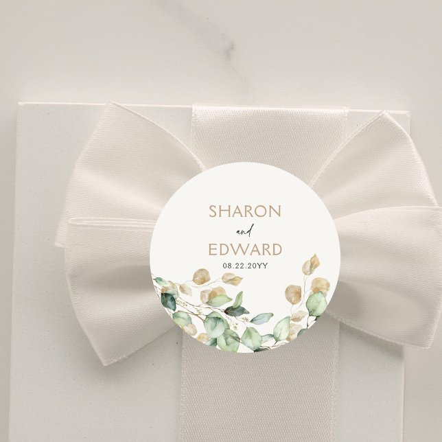 Adesivo Redondo Casamento Personalizado Botânico Eucalyptus Greene (Criador carregado)