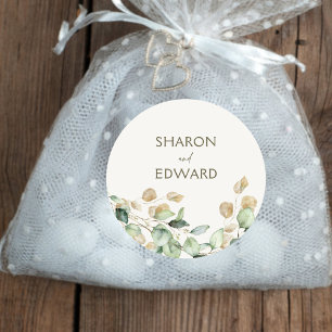 Adesivo Redondo Casamento Personalizado Botânico Eucalyptus Greene