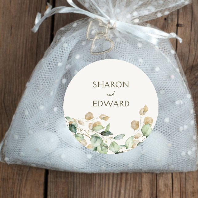 Adesivo Redondo Casamento Personalizado Botânico Eucalyptus Greene (Criador carregado)