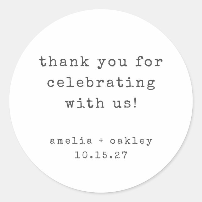 Adesivo Redondo Casamento Personalizado Branco Da Máquina De Escre (Frente)