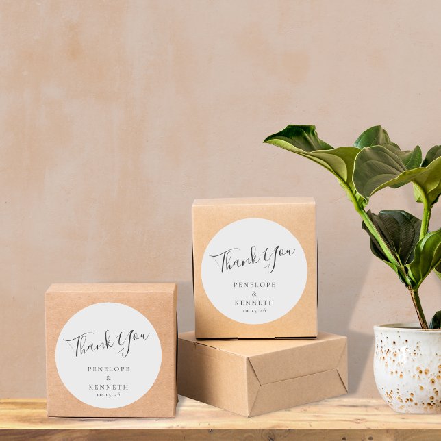 Adesivo Redondo Casamento Personalizado Branco De Script Minimalis (Criador carregado)