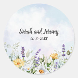 Adesivo Redondo Casamento Personalizado com Aquarela de Flores Sil