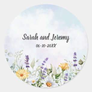 Adesivo Redondo Casamento Personalizado com Aquarela de Flores Sil