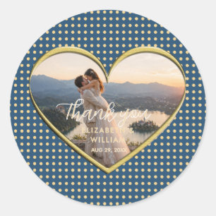 Adesivo Redondo Casamento personalizado com bolinhas douradas e az