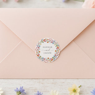 Adesivo Redondo Casamento Personalizado com Flor Silvestre Elegant