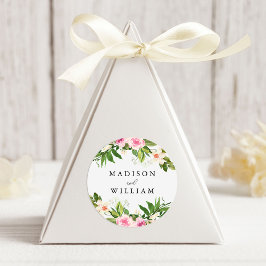 Adesivo Redondo Casamento Personalizado com Floral Rosa Suave