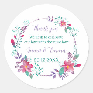 Adesivo Redondo Casamento Personalizado Da Árvore Roxa Elegante
