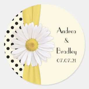 Adesivo Redondo Casamento Personalizado da Bolinhas Shasta Daisy