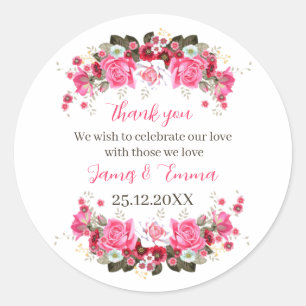 Adesivo Redondo Casamento Personalizado Da Flor De Rosa Elegante
