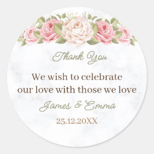 Adesivo Redondo Casamento Personalizado Da Flor De Rosa Elegante