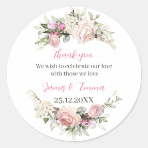 Adesivo Redondo Casamento Personalizado Da Flor De Rosa Elegante