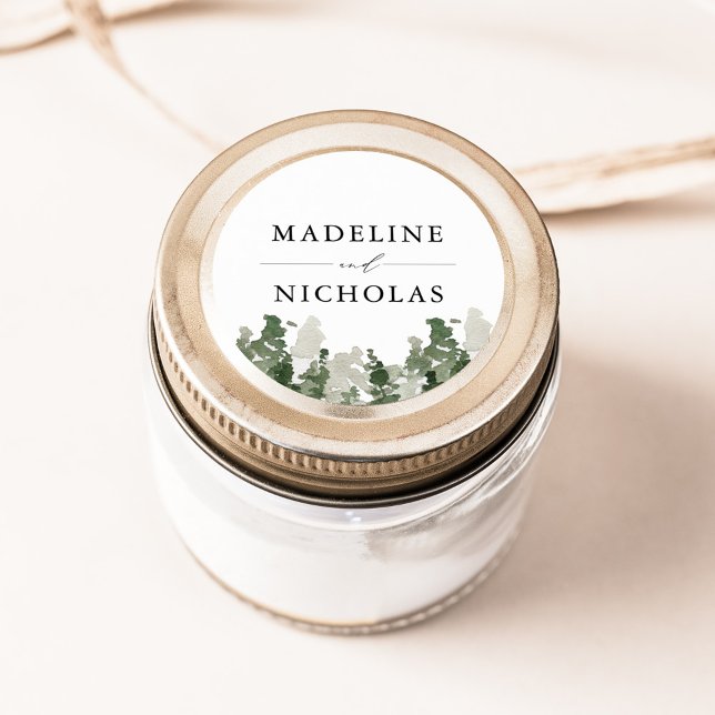 Adesivo Redondo Casamento Personalizado Da Floresta De Pinus Rusti (Criador carregado)