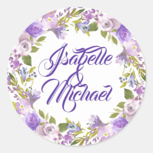 Adesivo Redondo Casamento Personalizado da Terra Floral Roxo