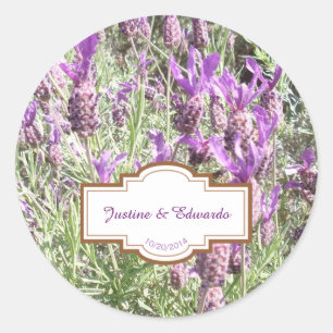 Adesivo Redondo Casamento Personalizado das Flores da Lavanda Fran