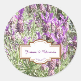Adesivo Redondo Casamento Personalizado das Flores de Lavanda Fran