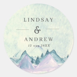 Adesivo Redondo Casamento Personalizado das Montanhas de Aquarela