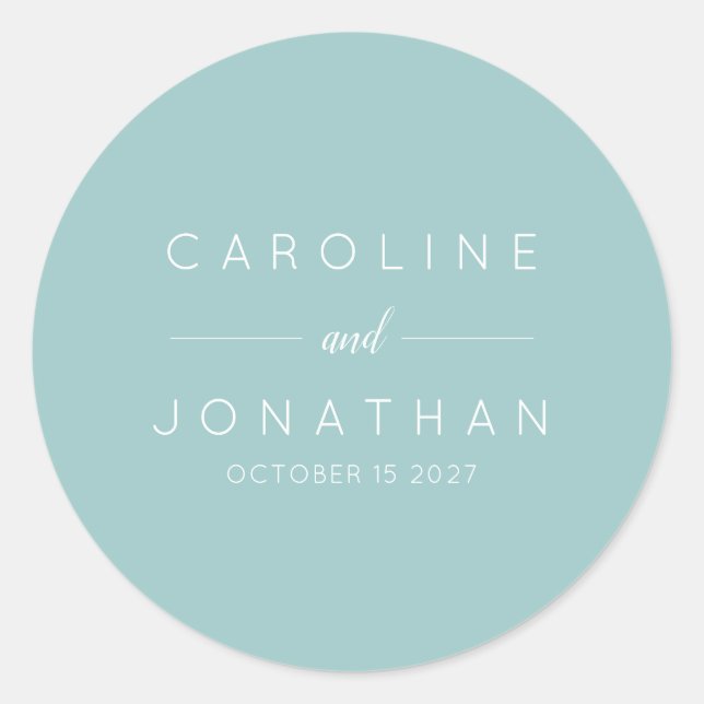 Adesivo Redondo Casamento Personalizado De Aqua Com Script Minimal (Frente)