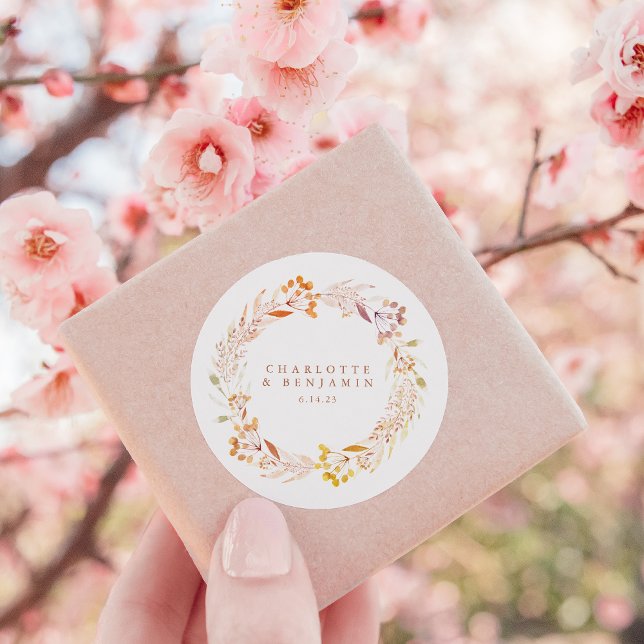 Adesivo Redondo Casamento Personalizado De Ar De Aquarela Floral D (Criador carregado)