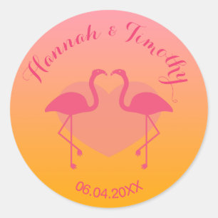Adesivo Redondo Casamento Personalizado De Aves Flamingo Rosa