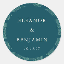 Adesivo Redondo Casamento Personalizado De Azul De Arca Chic Retro