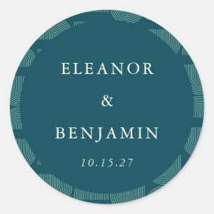 Adesivo Redondo Casamento Personalizado De Azul De Arca Chic Retro
