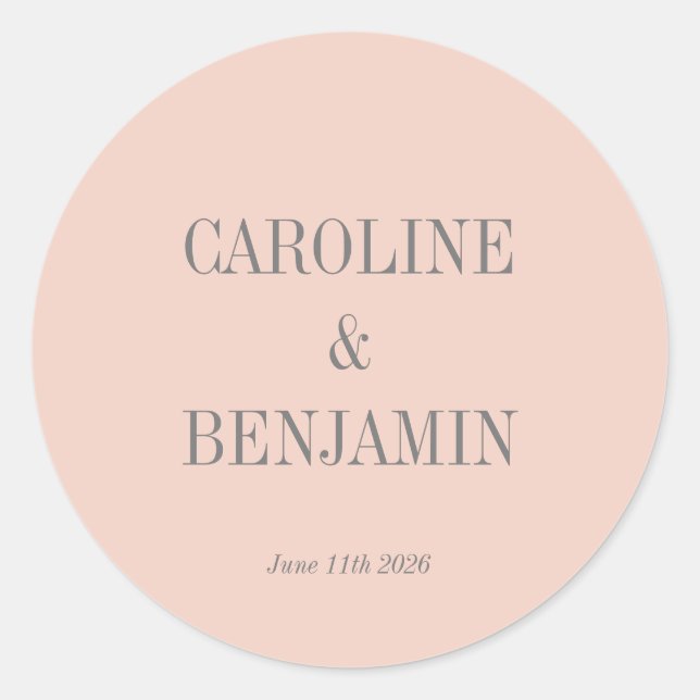 Adesivo Redondo Casamento Personalizado De Cinza De Blush Na moda  (Frente)