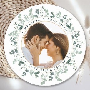 Adesivo Redondo Casamento Personalizado de Foto Eucalyptus Greener