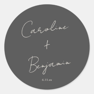 Adesivo Redondo Casamento Personalizado de Letra Minimalista Preta