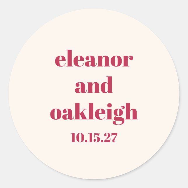 Adesivo Redondo Casamento Personalizado de Marinha Vermelha Magent (Frente)