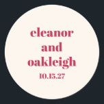 Adesivo Redondo Casamento Personalizado de Marinha Vermelha Magent<br><div class="desc">Vinheta redonda clássica de casamento clássico Magenta Red Ivory Modern</div>