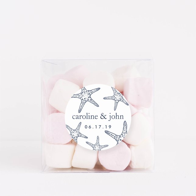 Adesivo Redondo Casamento Personalizado de marinho e Starfish Bran (Criador carregado)