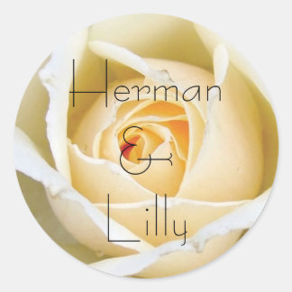 Adesivo Redondo Casamento Personalizado de Rosa Branca